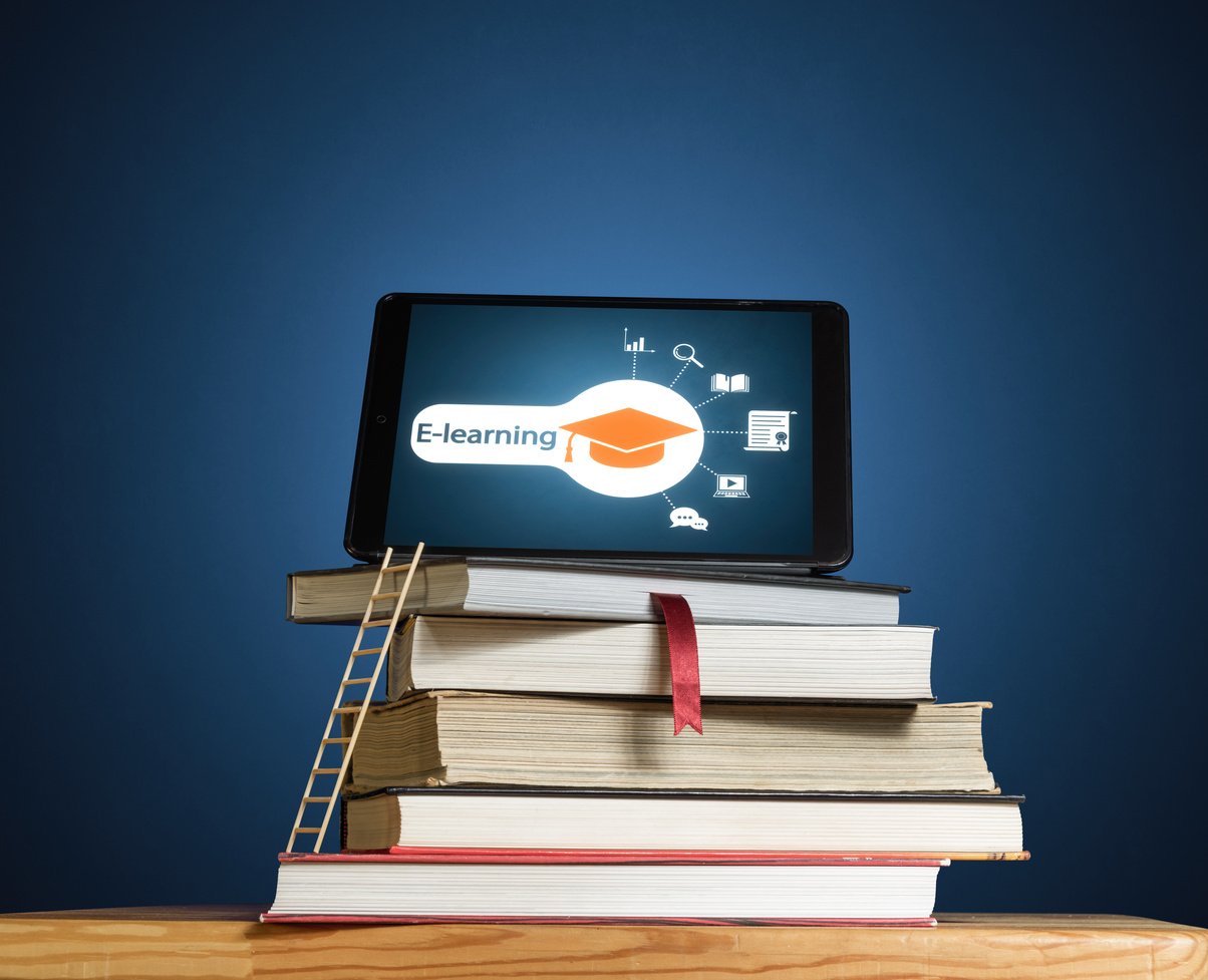 Concept of online education, e-learning, career development.